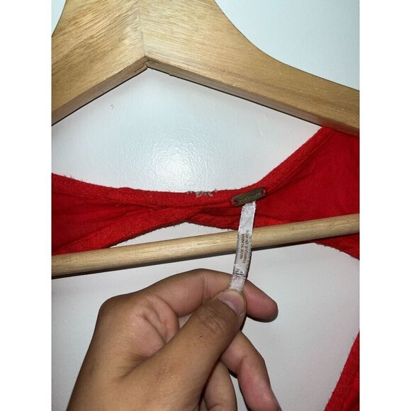 Free People Sweet Tennessee Red Embroidered Bohemian V-Neck Mini Dress Small - Picture 5 of 9